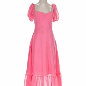 Azazie Pink Midi Dress with Puff Sleeves